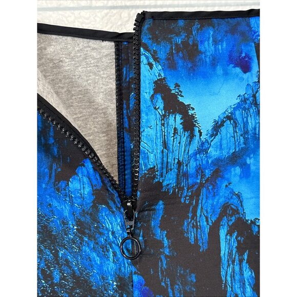 ZARA Blue Abstract Neoprene Pencil Skirt Medium | Stretch Bodycon Office - Picture 4 of 10